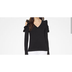 Michael Kors Ruffle Cold Shoulder Black Sweater NWT Size Large